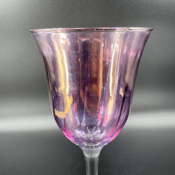 Italian Amethyst Iridescent Glass Goblet Drinking Glasses Cups Made Italy Set 2 - Picture 7 of 14